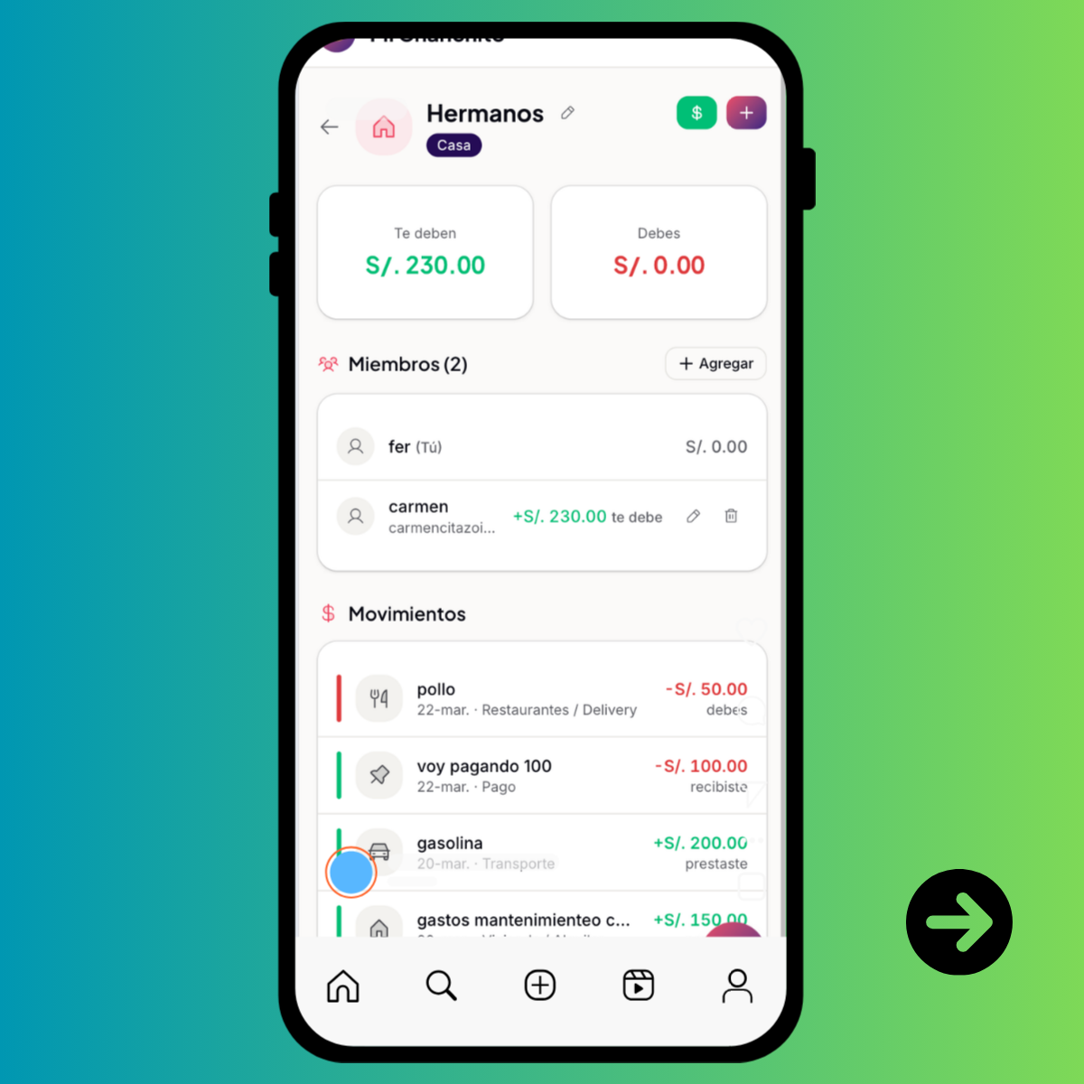 Página Grupo mi chanchito app