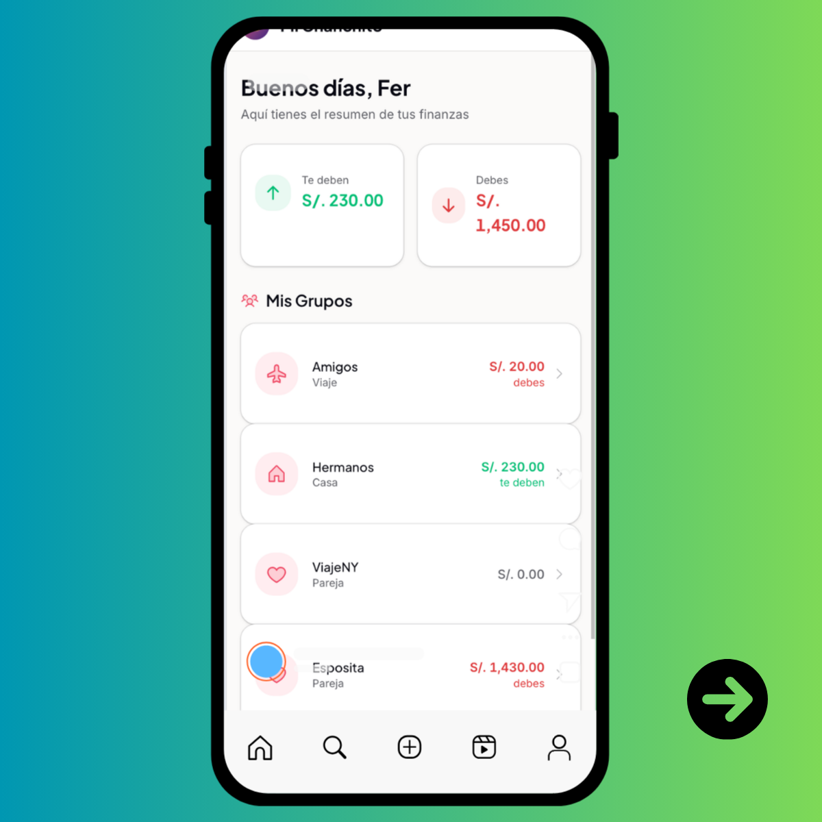 Página principal mi chanchito app