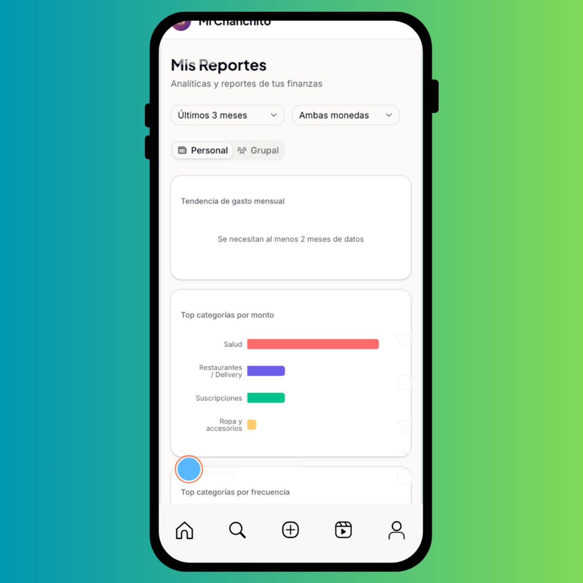 Página Reportes mi chanchito app